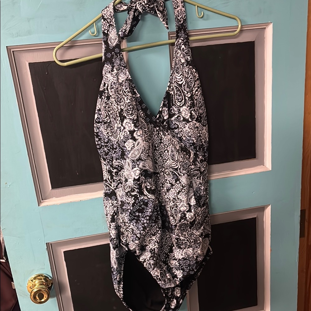 Maurices Swim Paisley Halter Swimsuit - Navy and White Large